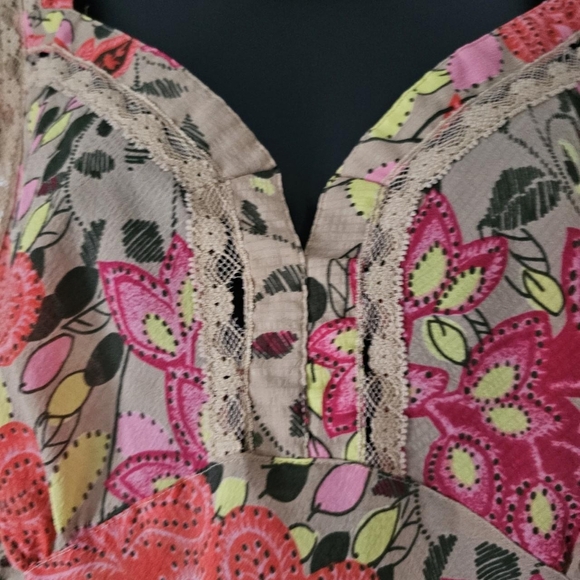 Y2K pink floral chiffon sweetheart neckline blouse - Picture 6 of 7